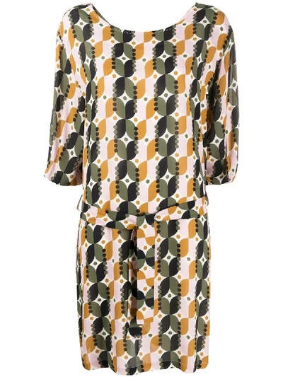 Shop Altea Belted Geometric-print Dress In Neutrals