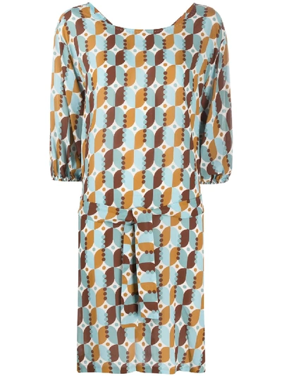 Shop Altea Belted Geometric-print Dress In Blue