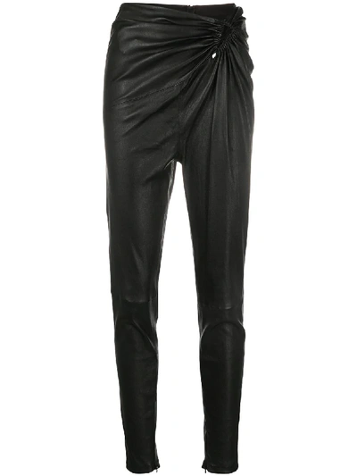 Shop Ben Taverniti Unravel Project Ruched Leather Skinny Trousers In Black