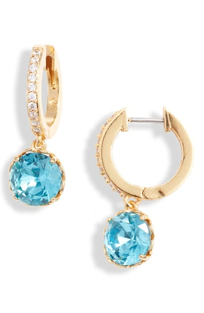 Shop Kate Spade That Sparkle Pave Huggie Hoop Earrings In Aquamarine