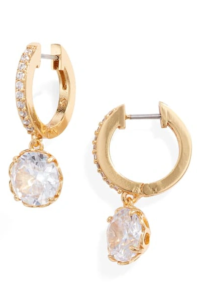 Shop Kate Spade That Sparkle Pave Huggie Hoop Earrings In Clear/ Gold