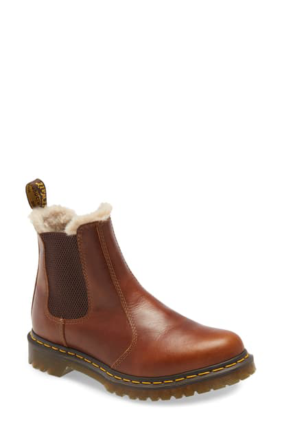 dr martens tan leonore fur lined chelsea boots