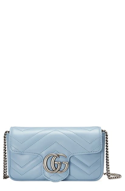 Shop Gucci Super Mini Gg Matelasse Leather Crossbody Bag In Porcelain Light Blue