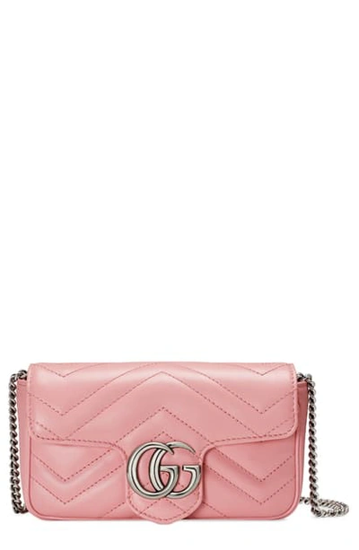 Shop Gucci Super Mini Gg Matelasse Leather Crossbody Bag In Wild Rose