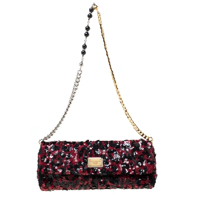Pre-owned Dolce & Gabbana Red/black Sequin Miss Charles Shoulder Bag