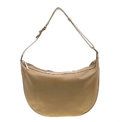 Pre-owned Gucci Beige Leather Web Strap Hobo