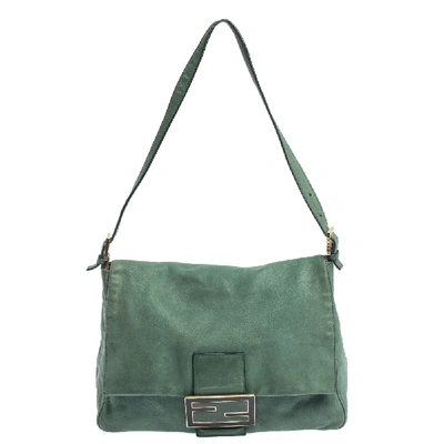 Pre-owned Fendi Green Iridescent Leather Mama Forever Large Flap Shoulder Bag