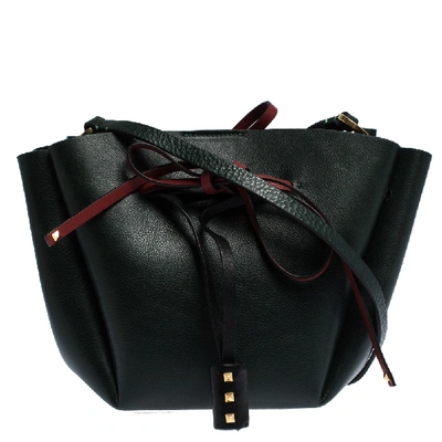 Pre-owned Valentino Garavani Green Leather Medium Vlogo Bucket Bag