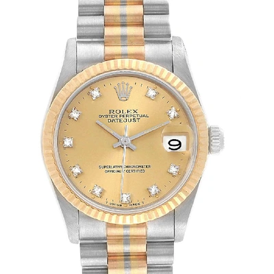 Shop Rolex President 31mm Tridor White Rose Yellow Gold Diamond Watch 68279 In Not Applicable