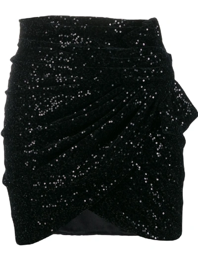Shop Saint Laurent Sequinned Draped Mini Skirt In Black