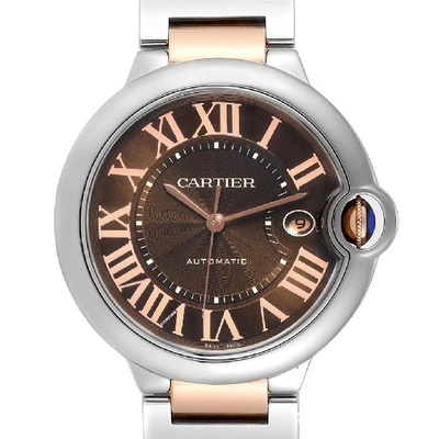 Shop Cartier Ballon Bleu Steel Rose Gold Chocolate Dial Unisex Watch W6920032 In Not Applicable