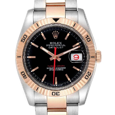 Shop Rolex Thunderbird Turnograph Steel Rose Gold Black Dial Watch 116261 In Not Applicable