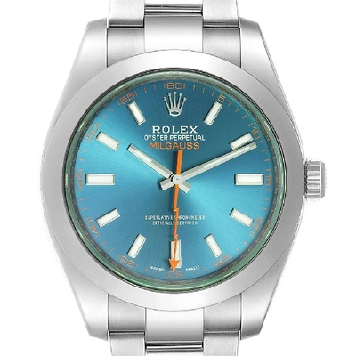 Shop Rolex Milgauss Blue Dial Green Crystal Mens Watch 116400 Box Card In Not Applicable
