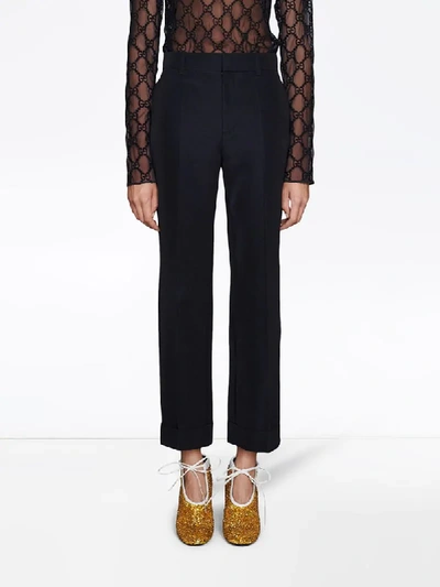 Shop Gucci Straight-leg Cropped Trousers In Black