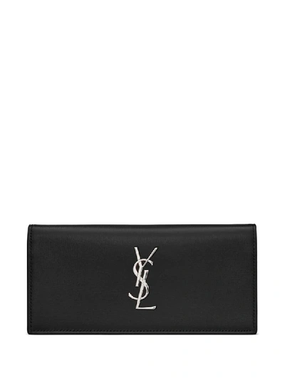 Shop Saint Laurent Monogram-plaque Wallet In Black