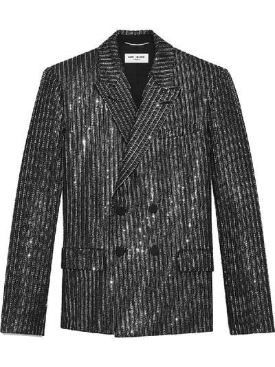 Shop Saint Laurent Sequin-embroidered Blazer Jacket In Black