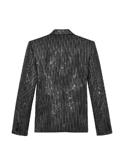 Shop Saint Laurent Sequin-embroidered Blazer Jacket In Black