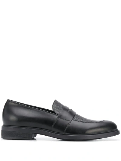 Shop Hugo Boss Leather Penny Loafers In Black