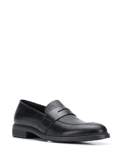 Shop Hugo Boss Leather Penny Loafers In Black