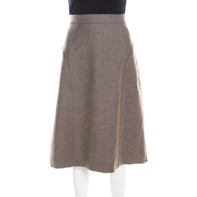 Pre-owned Escada Pine Brown Wool Tailored Rubla A Line Skirt L In Beige
