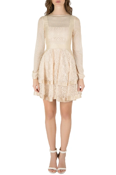 Pre-owned Temperley London Beige Geometric Lace And Mesh Paneled Long Sleeve Dress S