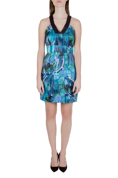 Pre-owned Matthew Williamson Blue Orchid And Stripe Print Silk Sleeveless Dress M