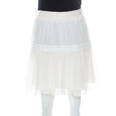 Pre-owned Chloé Chlo&eacute; Off White Silk Crepon Lace Paneled Mini Skirt S