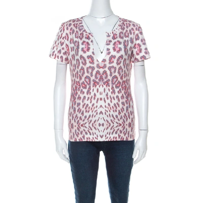 Pre-owned Just Cavalli Multicolor Leopard Print Slit Neck T-shirt S