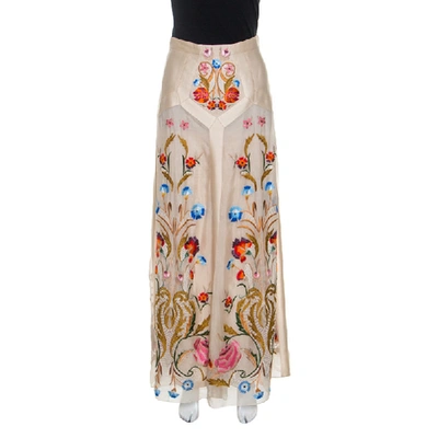 Pre-owned Temperley London Beige Silk Organza Toledo Floral Embroidered Maxi Skirt S