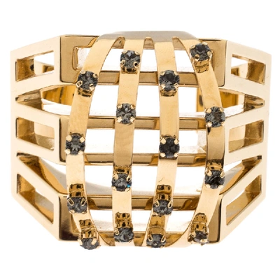 Pre-owned Chloé Crystal Embellished Gold Tone Statement Open Cuff Bracelet