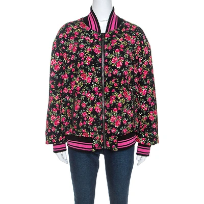 Pre-owned Dolce & Gabbana Pink Crepe Floral Print Oversized Bomber Jacket M