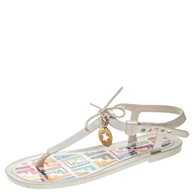 Pre-owned Fendi White Jelly Logo Charm Sunny Flat Sandals Size 36