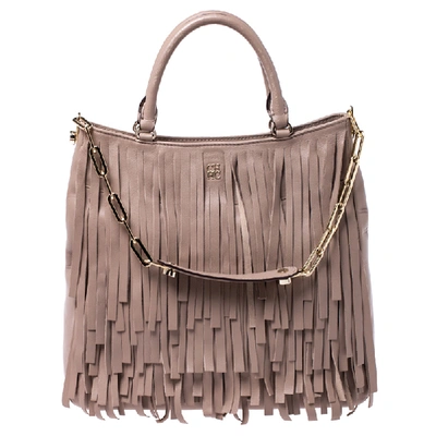 Pre-owned Ch Carolina Herrera Carolina Herrera Beige Leather Fringe Gaspar Tote