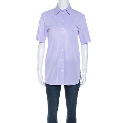 Pre-owned Celine Lavender Knit Button Front Short Sleeve Shirt S In Purple