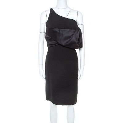 Pre-owned Emanuel Ungaro Black Silk Exaggerated Ruffle Shoulder Dress M