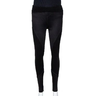Pre-owned Givenchy Black Stretch Knit Patched Leggings M
