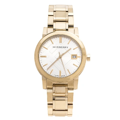 Pre-owned Burberry Silver Gold Tone Stainless Steel Bu9103 Women's Wristwatch 34 Mm