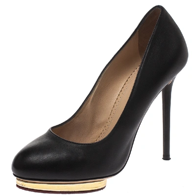 Pre-owned Charlotte Olympia Black Leather Dolly Platform Pumps Size 38.5