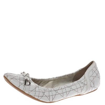 Pre-owned Dior White Cannage Leather Bow Detail Ballet Flats Size 41