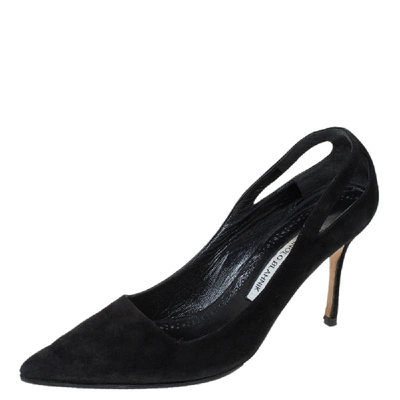 Pre-owned Manolo Blahnik Black Suede Cut Out Detail Pointed Toe Pumps Size 39