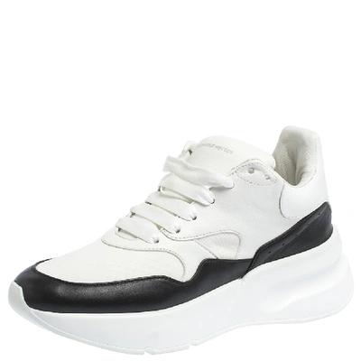 Pre-owned Alexander Mcqueen White/black Leather And Mesh Oversized Runner Low Top Sneakers Size 38.5