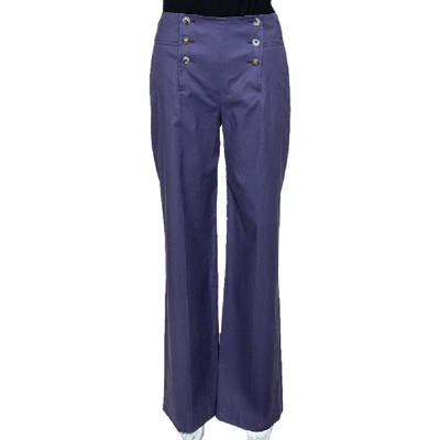 Pre-owned Kenzo Purple Cotton Wide Leg Trousers M