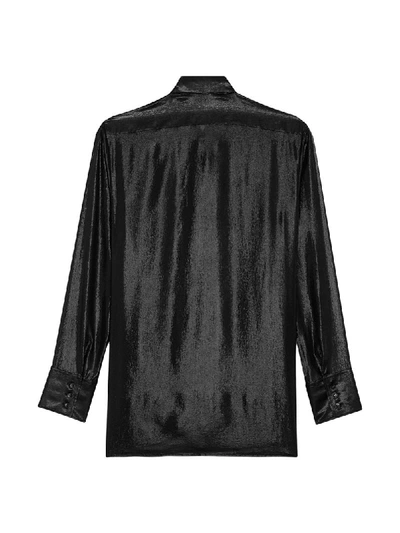 Shop Saint Laurent Pleated Shiny Shirt In Black