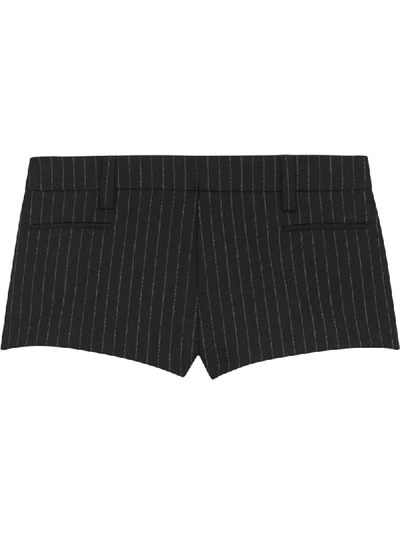 Shop Saint Laurent Rive Gauche Pinstriped Mini Shorts In Black
