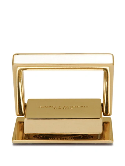 Shop Saint Laurent Engraved-logo Phone Ring In Gold