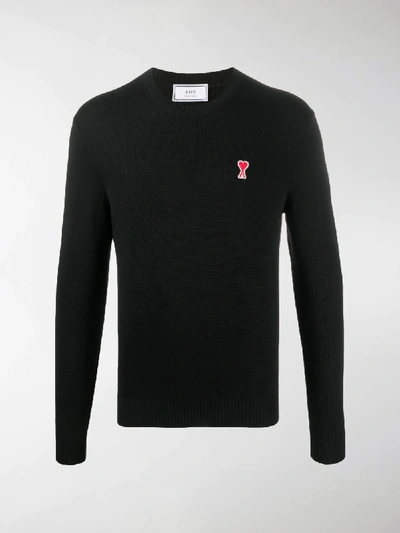 Shop Ami Alexandre Mattiussi Crew Neck Embroidered Logo Jumper In Black