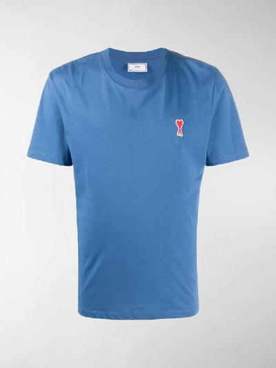 Shop Ami Alexandre Mattiussi Embroidered Logo T-shirt In Blue