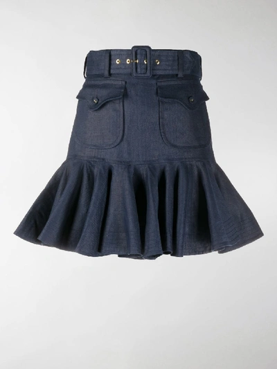 Shop Zimmermann Ruffled Belted Skirt In Blue