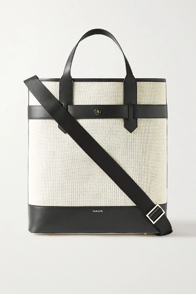 Shop Paravel Pacific Leather-trimmed Canvas Tote In Black