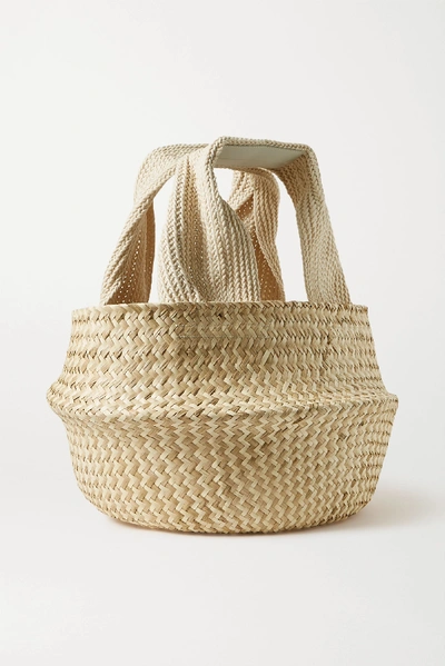 Shop Jw Anderson Basket Leather-trimmed Woven Raffia Tote In Beige